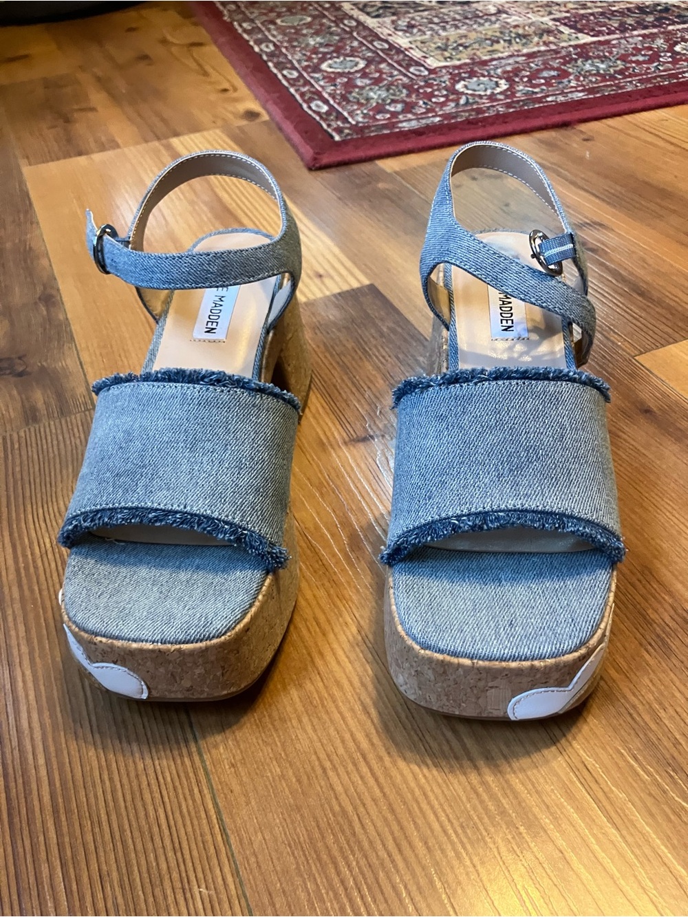 Steve Madden Denim Cork Platform Sandals in Light Blue